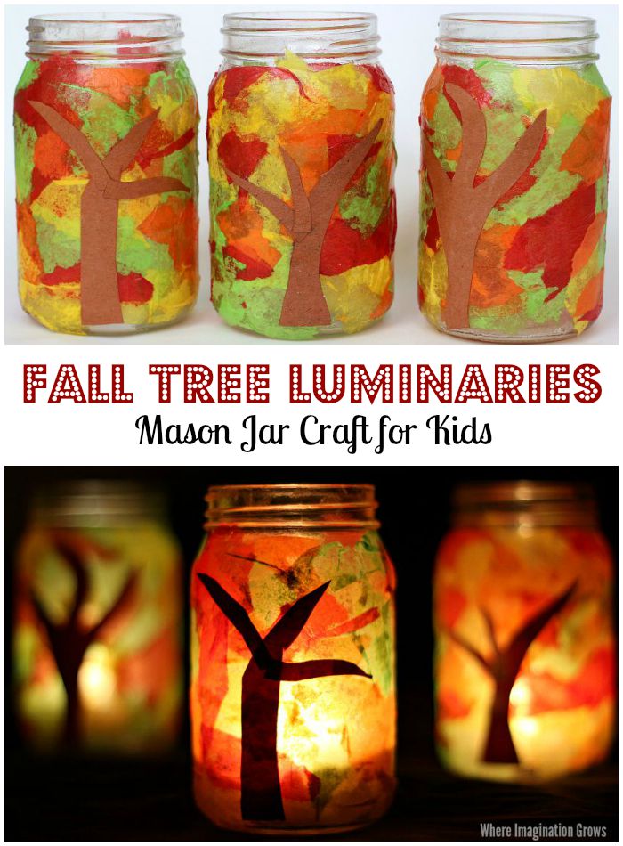 Fall Tree Luminaries Mason Jar Craft for Kids