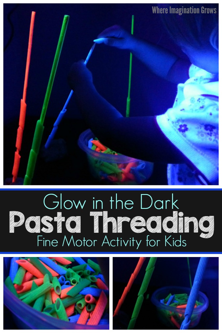 Glow in the Dark Pasta Threading Activity! A Fun Fine Motor Activity for Preschoolers and Toddlers!