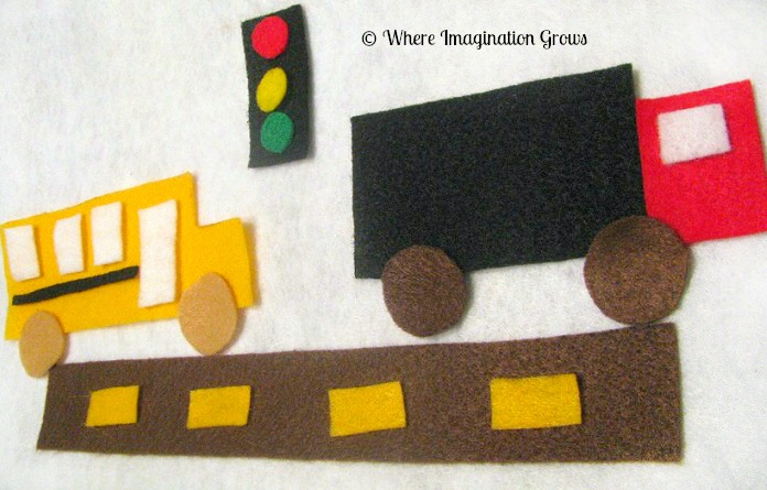 Easy DIY felt board set to help kids learn about shapes! Create a shape city and shape trucks!