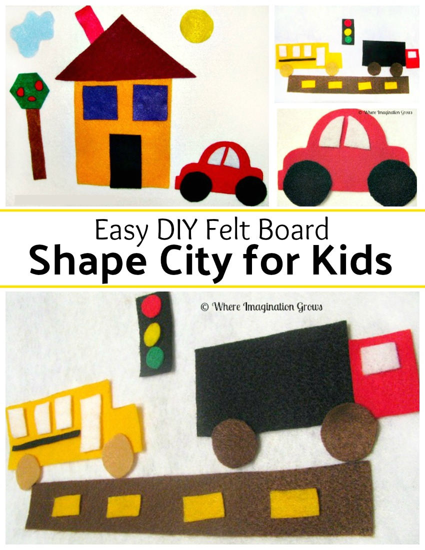 Easy DIY felt board set to help kids learn about shapes! Create a shape city and shape trucks!