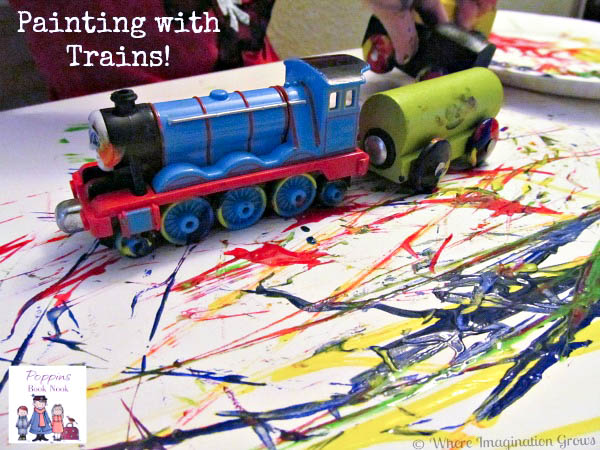 Simple process art for kids! Painting with trains! a hands-on art project for preschoolers and toddlers!