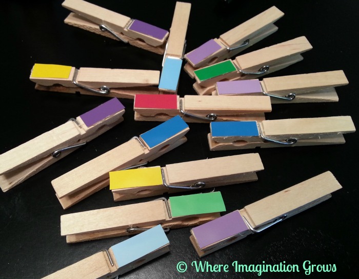 Paint swatch clothes pin matching game