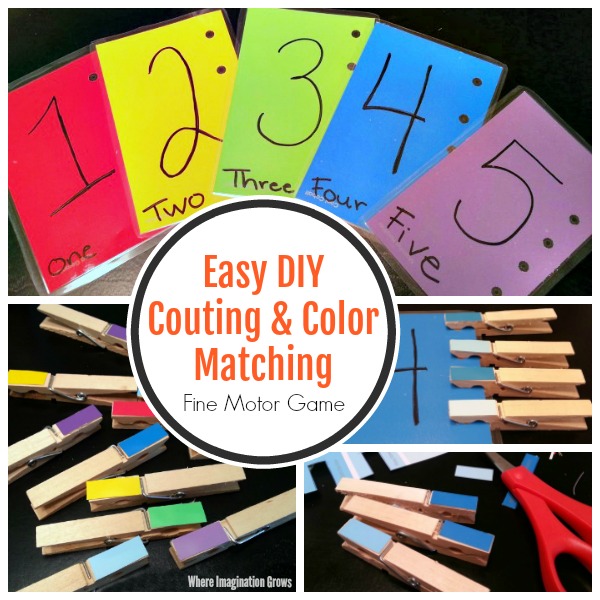 Easy DIY clothespin counting and color matching game for kids