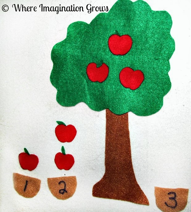 Felt board apple tree counting activity for kids! Simple fall counting and one-to-one correspondence game for toddlers