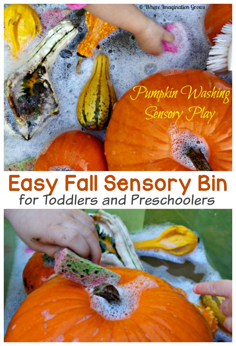 Easy Fall Pumpkin Washing Sensory Play Activity for Kids