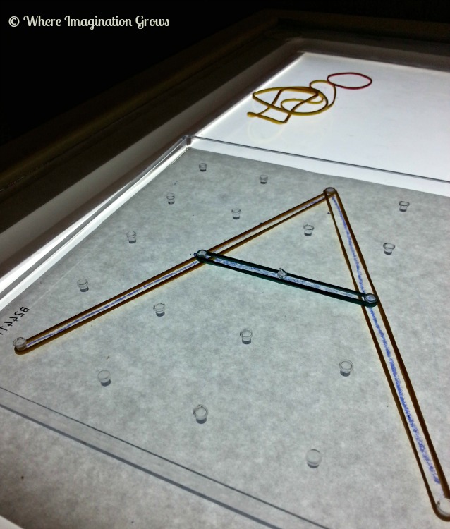 Geoboard ABC Learning Activity for Preschoolers on the Light Table