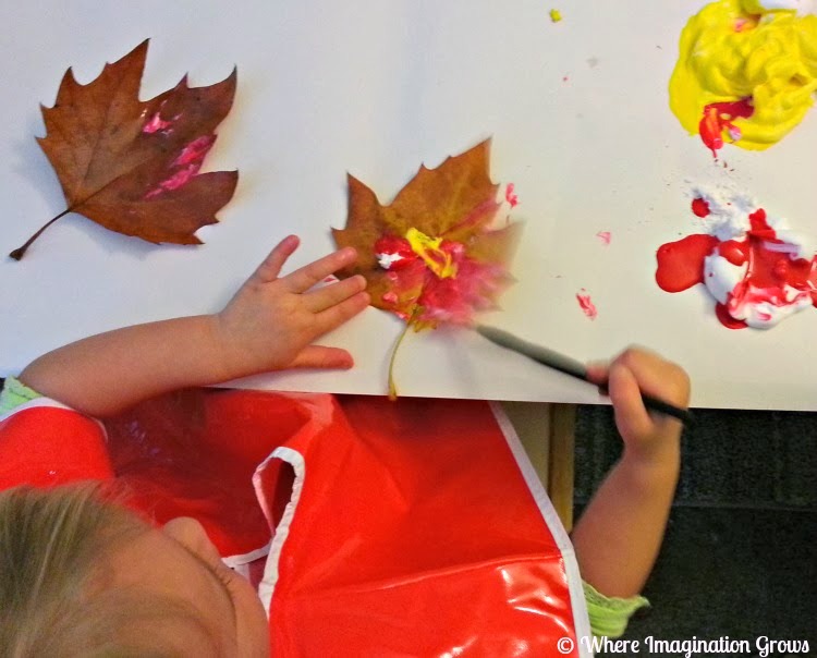 Fall leaf painting process art activity for toddlers