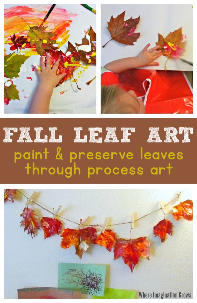 Fall leaf painting process art with simple DIY leaf garland for toddlers and preschoolers