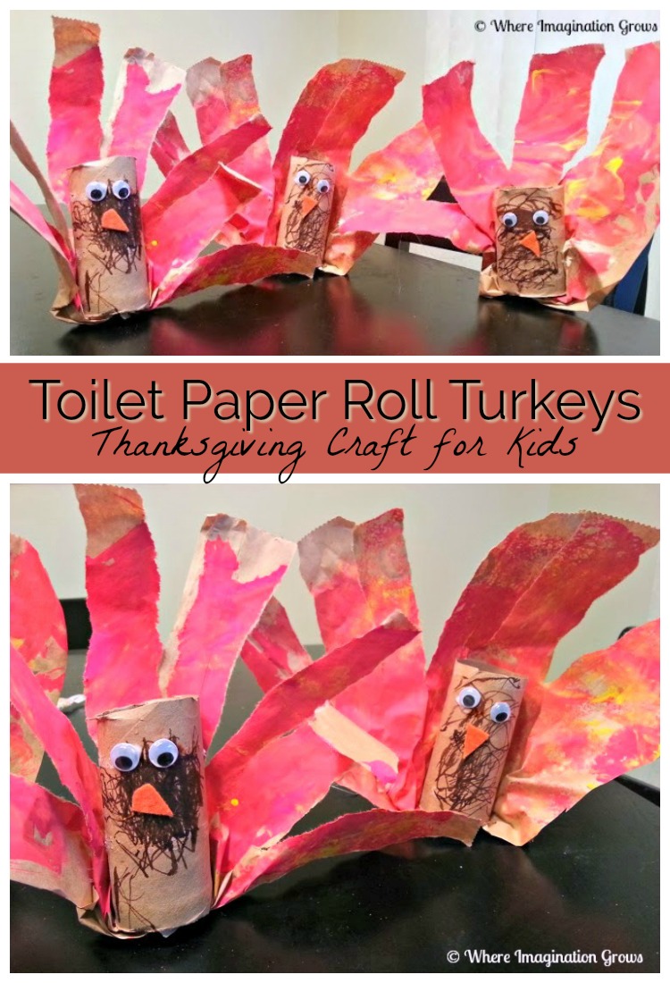 Turkey craft for kids using toilet paper rolls and paper bags
