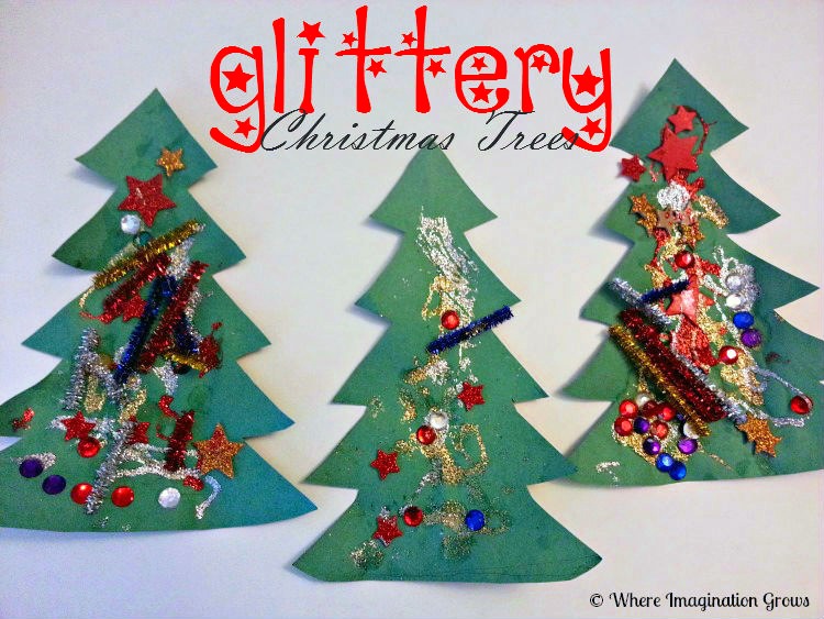 Glittery Christmas Tree Collages for Toddlers! A simple Christmas craft for kids!