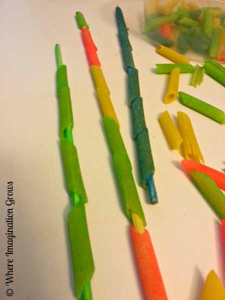 Glowing Pasta Threading; A Black Light Activity - Where Imagination Grows