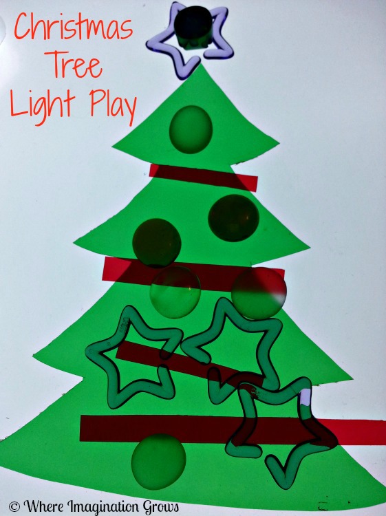 Decorate a Christmas Tree on the Light Table for Kids