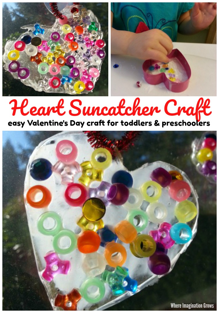 Simple heart suncatcher craft for Valentine's Day! An easy art project you can do with toddlers and preschoolers!