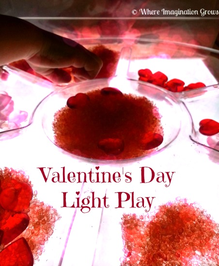 valentine's day light play sensory bin