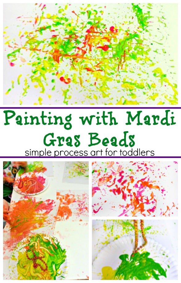 Painting with Mardi Gras beads! A simple process art activity to do with toddlers or preschoolers.