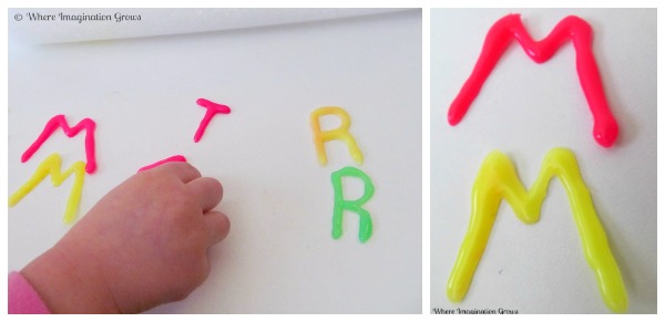 Letter matching with letters made from hot glue