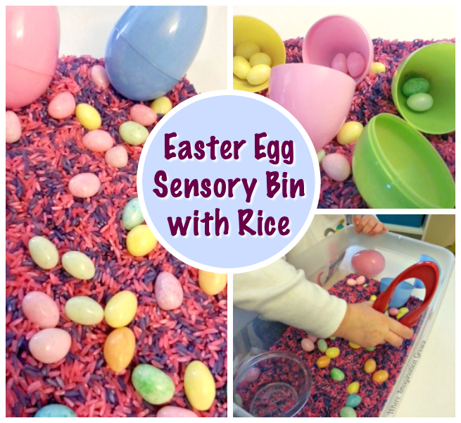 Simple Easter Egg Sensory Bin With Rice - Where Imagination Grows