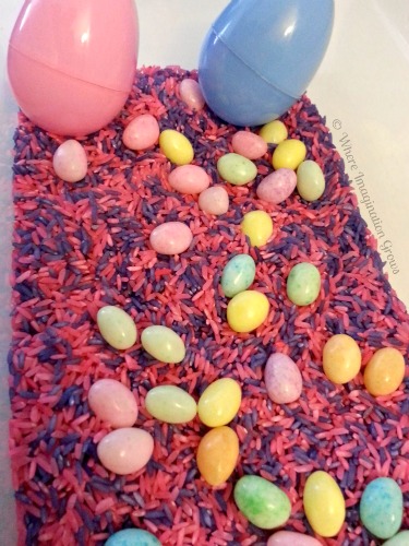 Easter Egg Rice Sensory Bin for Kids