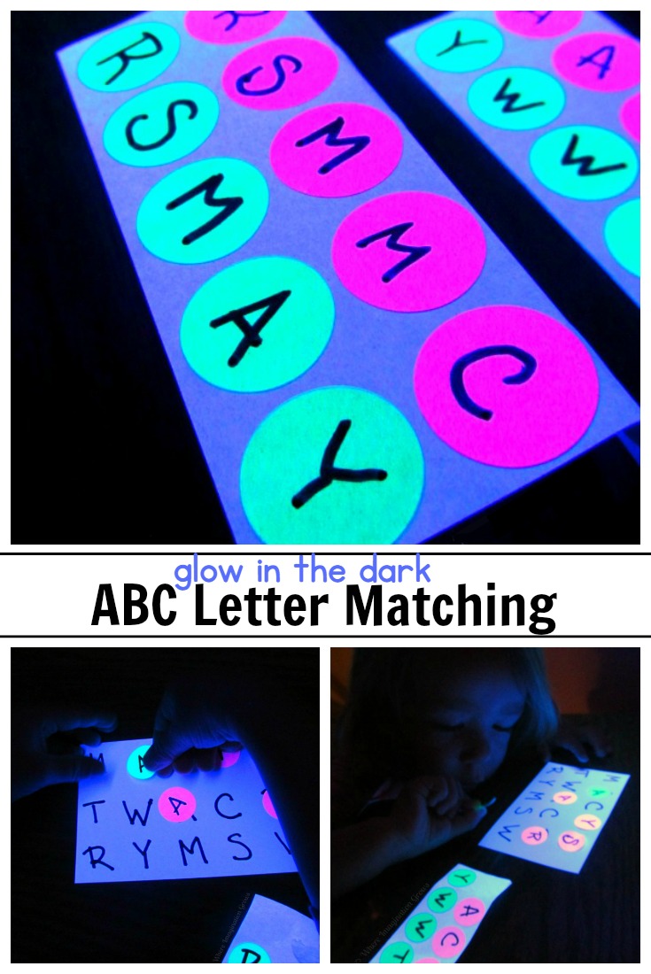 ABC matching game for preschoolers that glows in the dark! A fine motor activity that teaches letter recognition in a fun way!