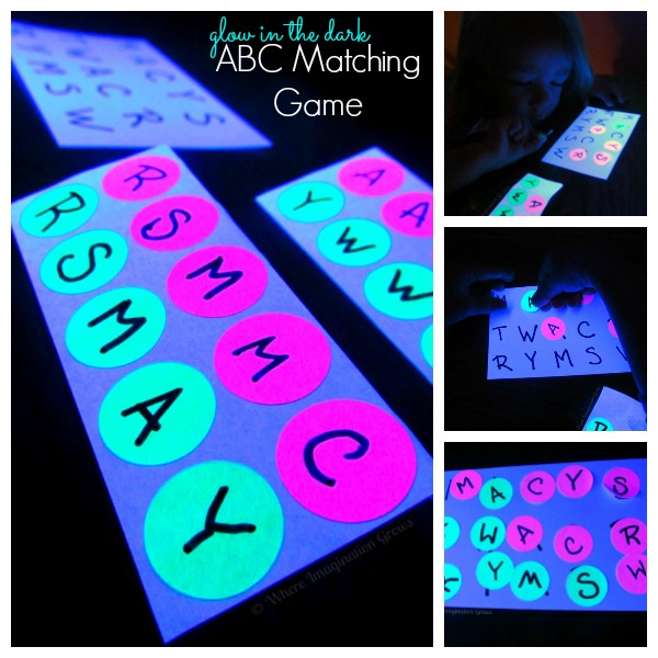 ABC matching game for preschoolers that glows in the dark! A fine motor activity that teaches letter recognition in a fun way!
