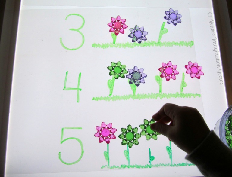 Light Table Flower Counting Game for Spring