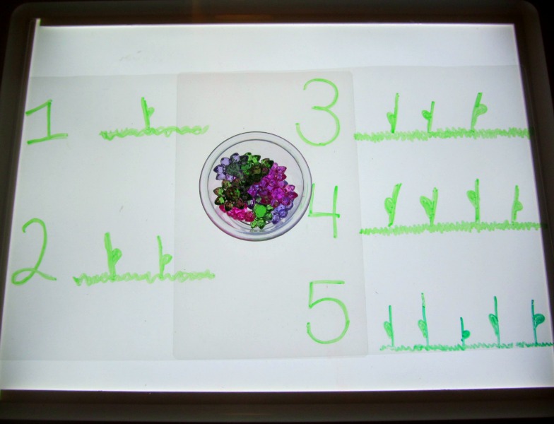 Light Table Flower Counting Game for Spring