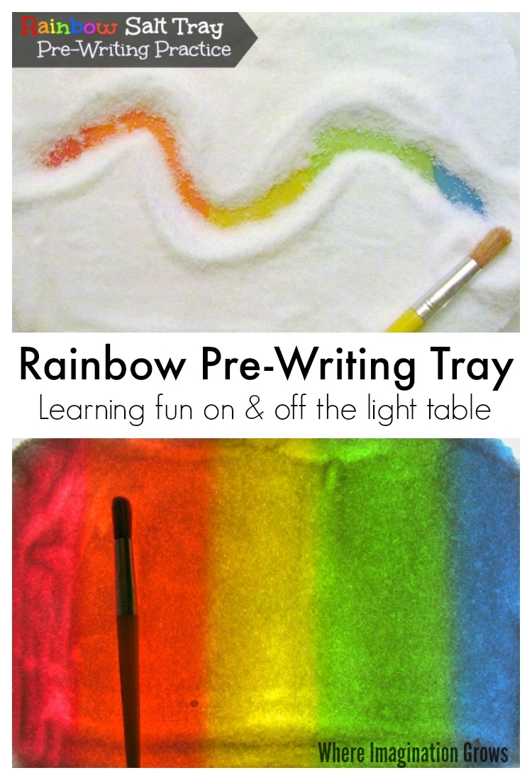 Rainbow Salt Tray for Prewriting Practice! A fun way to learn letters on and off the light table!
