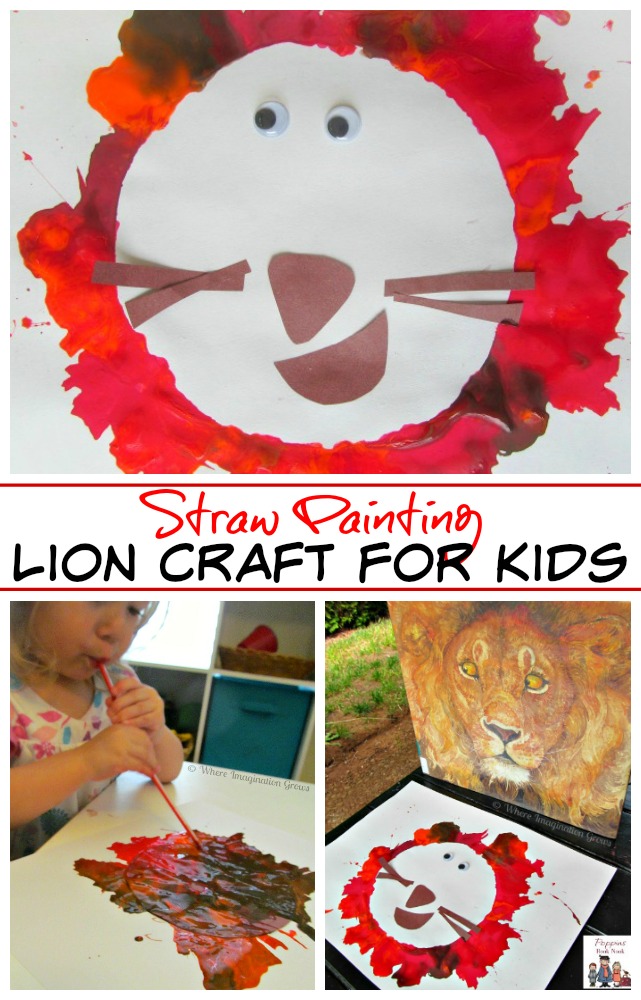 Straw Painting Lion Craft! Use a straw to create a creative lion craft! Perfect for preschoolers and toddlers!