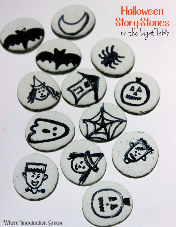 Halloween Themed Light Table Story Stones! A fun way to play and pretend this fall on your light table!