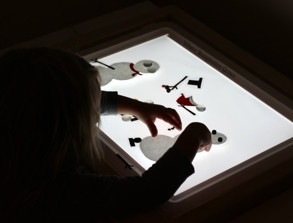 winter crafts build a snowman light table activity