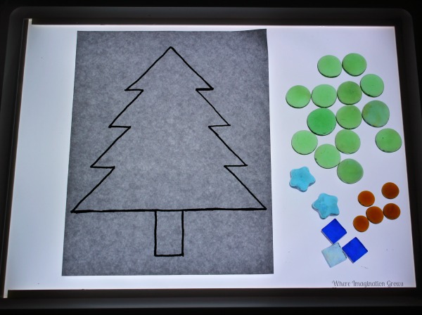  Christmas Light Table Activity with Loose Parts and Free Printables