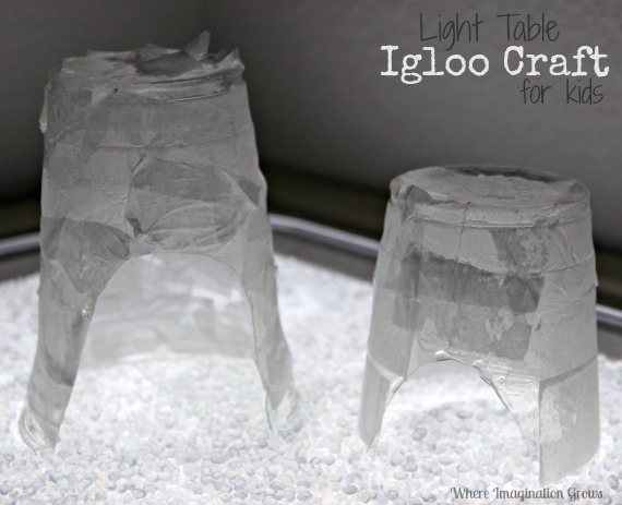 Arctic igloo craft for for kids on the light table