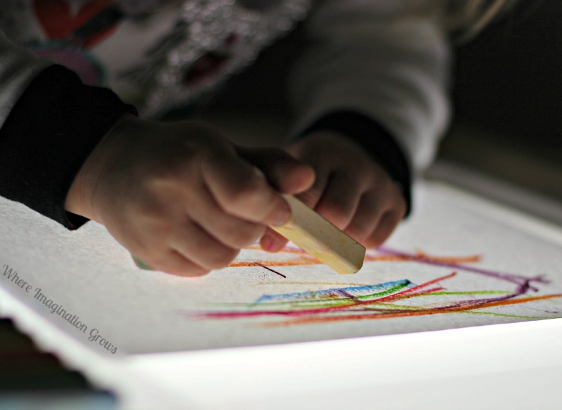 Chalk Art on the Light Table! Combine art with light table play for preschoolers!