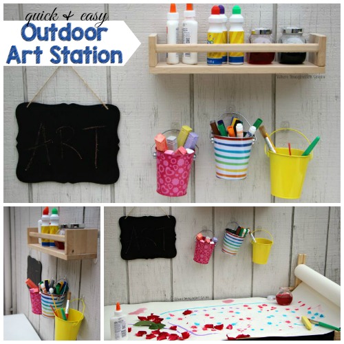 Preschool DIY outdoor art station! A simple ways to take art projects outside this summer! 
