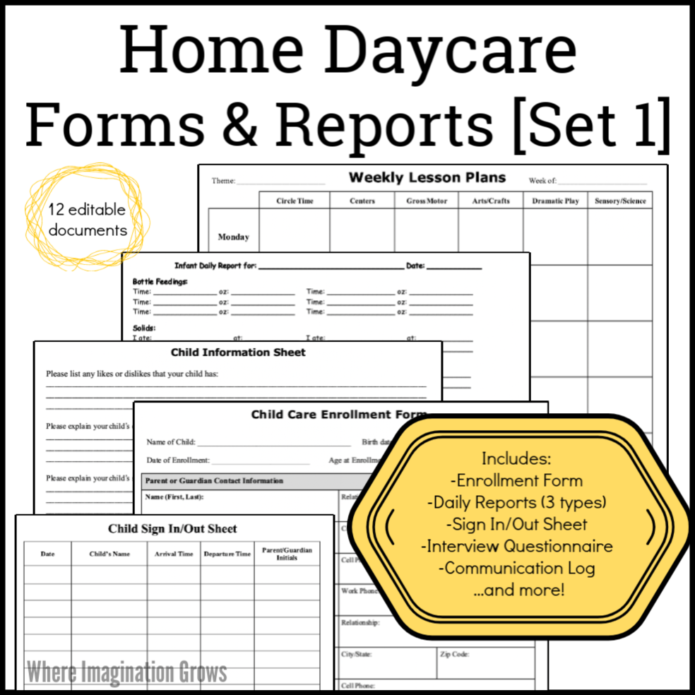 Home Daycare Forms Reports Set 1 Where Imagination Grows   Home Daycare Forms Reports Pk 1 Sq 1 