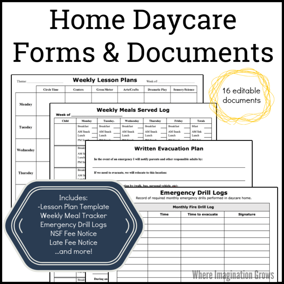 Home Daycare Contract and Forms Bundle - Where Imagination Grows Inside Preschool Weekly Report Template