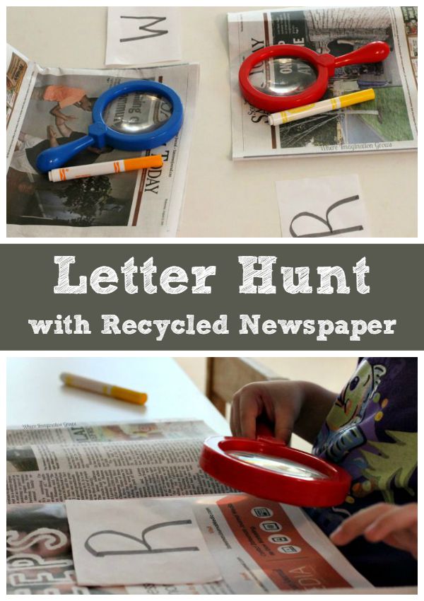 Go on a letter hunt using a newspaper! A fun way to learn the ABCs with recycled materials for preschoolers 