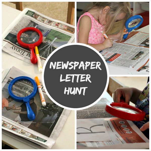 Go on a letter hunt using a newspaper! A fun way to learn the ABCs with recycled materials for preschoolers 