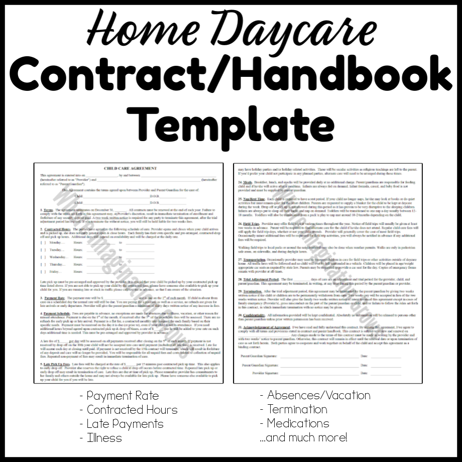 Home Daycare Contract Handbook Template Where Imagination Grows