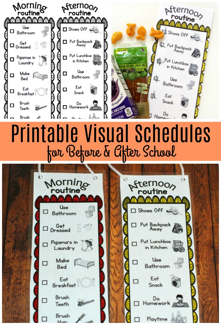 Printable visual schedule for before and after school! Simple routine for kids to promote independence and self care during the school year