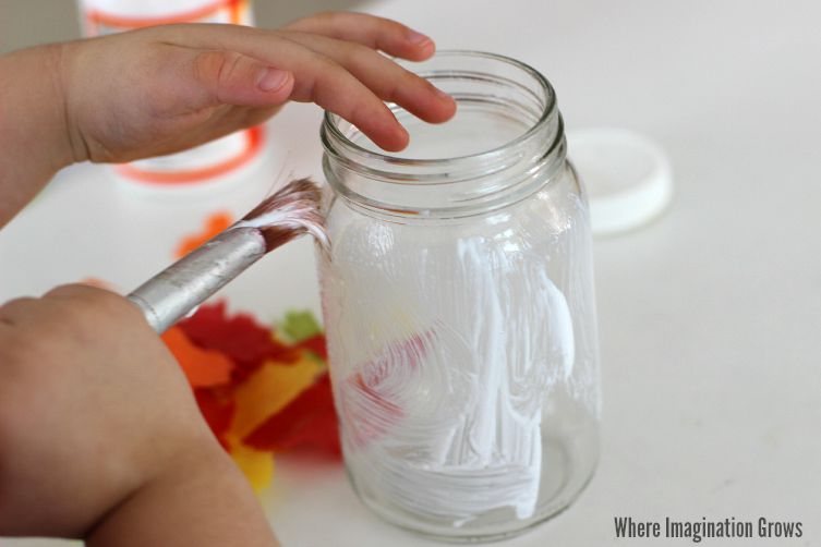 Fall Tree Mason Jar Candle Holder Craft for Kids Using Mod Podge