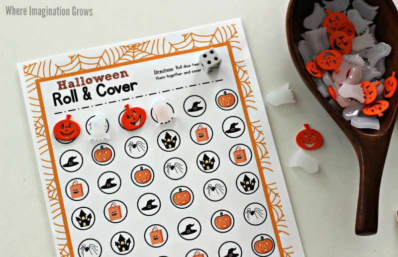 Halloween roll and cover printable for preschoolers! Learn to count and beginning math for preschoolers!