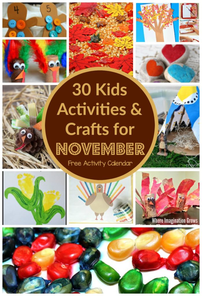 30 Days of Kids Activities for November! Free Activity Calendar Where