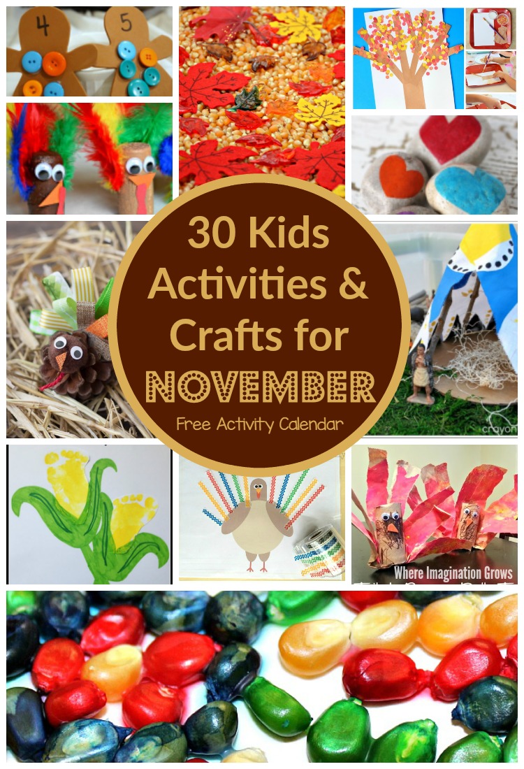 30 Days of Kids Activities for November! Free Activity Calendar - Where ...
