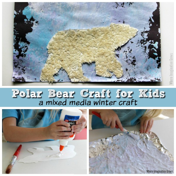 Simple polar bear craft for preschoolers! An easy mixed media winter craft for kids!
