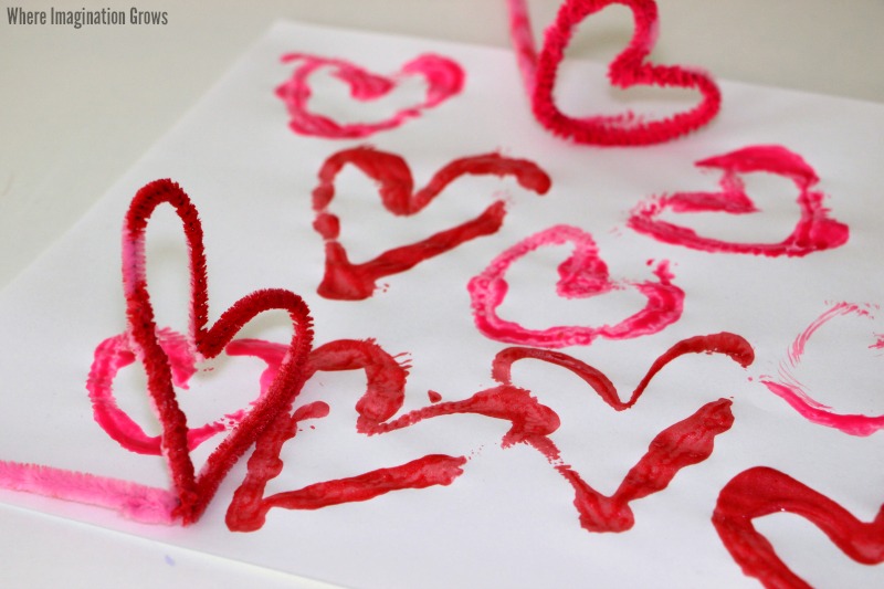 Valentine's Day Pipe Cleaner Printmaking Craft for Kids