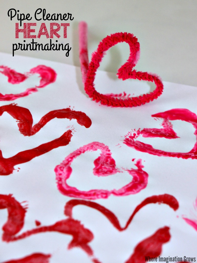 Valentine's Day Pipe Cleaner Printmaking Craft for Kids