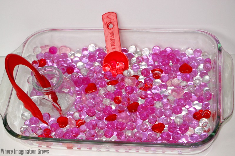 Valentine's Day Heart Sensory Play with Water Beads for Preschoolers