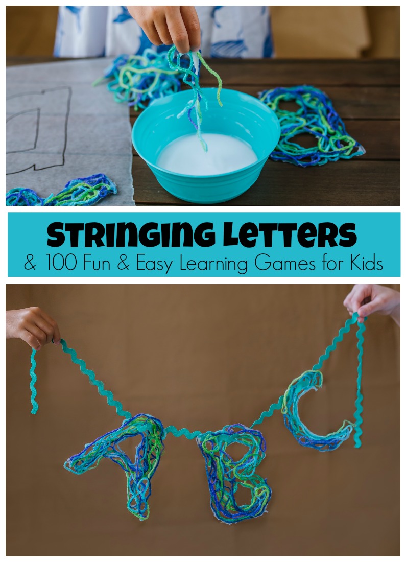 Stringing Letters learning game! Make string letters & turn them into a fun game that teaches alphabet order and even simple spelling! #100LearningGames