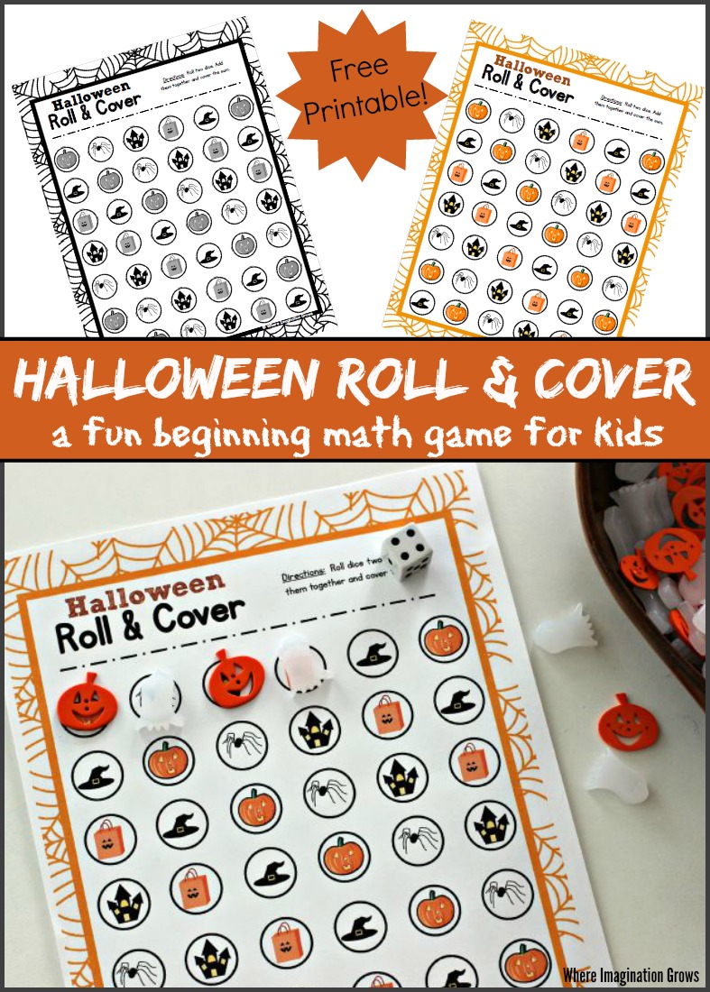 Preschool Roll & Cover Halloween Math Game! A fun way to practice counting and do some beginning math with preschoolers